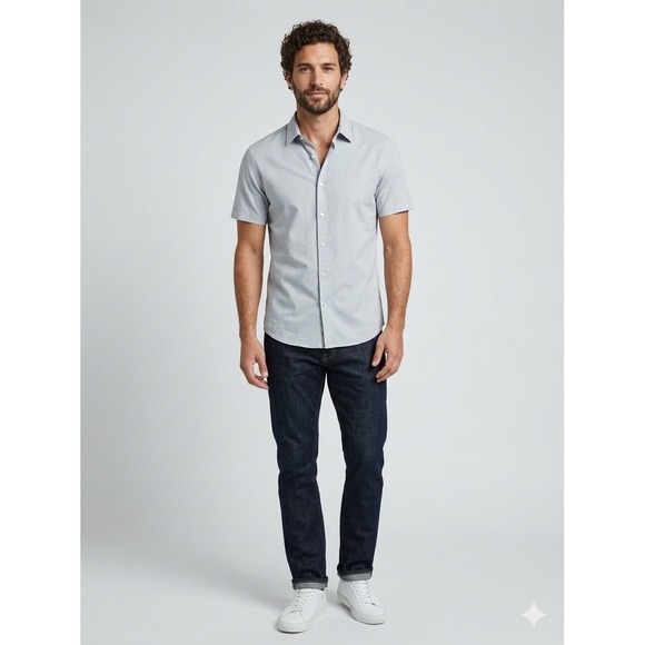 Billy Reid Other - Billy Reid Mens Slim Fit Short Sleeve Button Down Shirt Blue White Pattern L